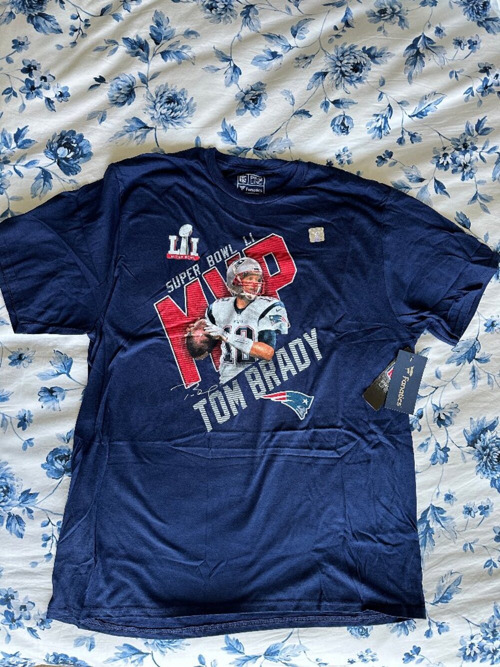 Fanatics NFL Tom Brady Super Bowl LI MVP T-Shirt Men's XL Navy NWT 100% Cotton